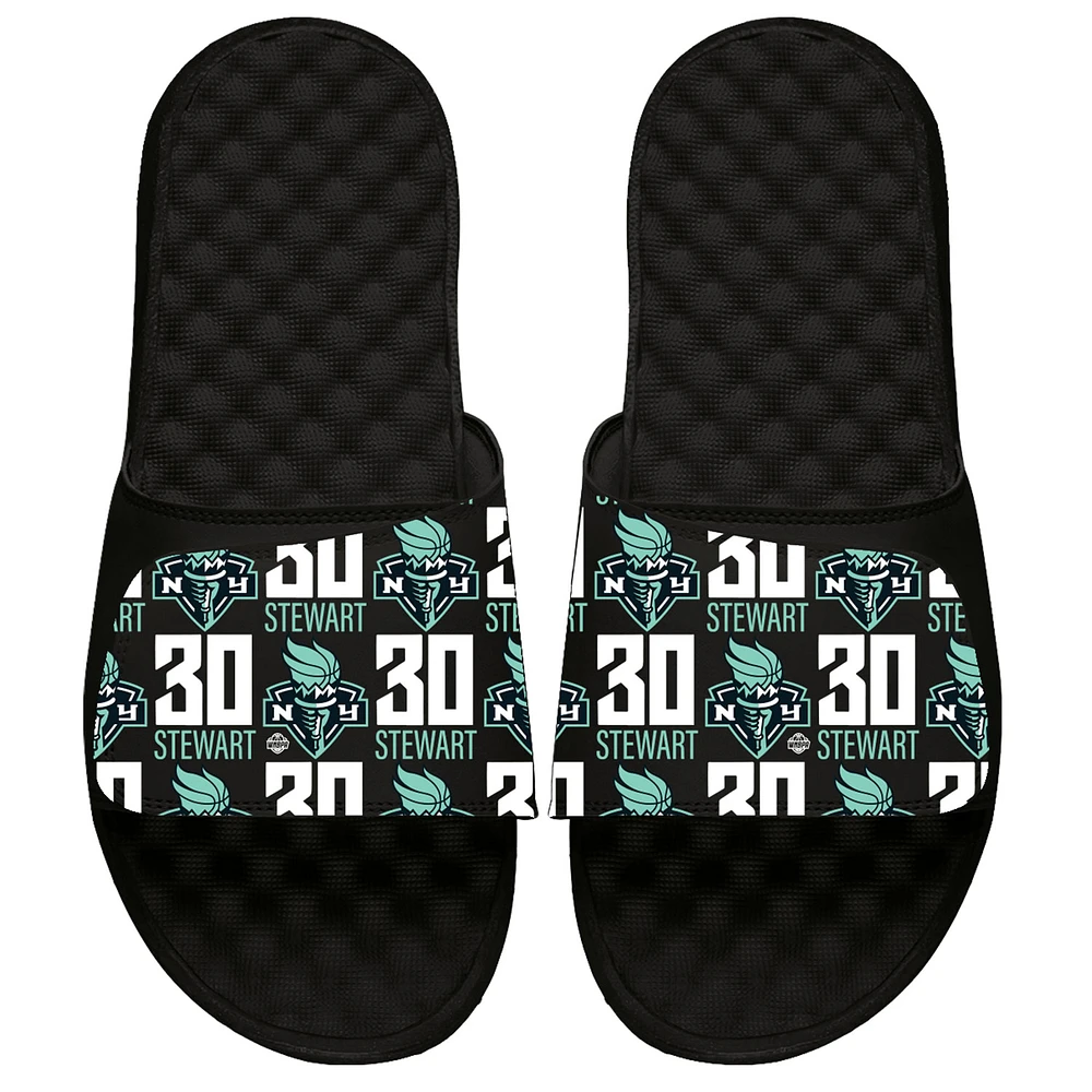 Youth ISlide Breanna Stewart Black New York Liberty Pattern Slide Sandals