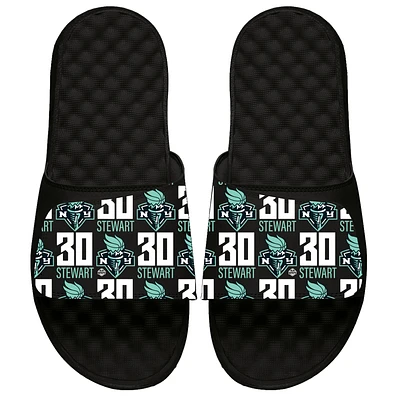 Youth ISlide Breanna Stewart Black New York Liberty Pattern Slide Sandals