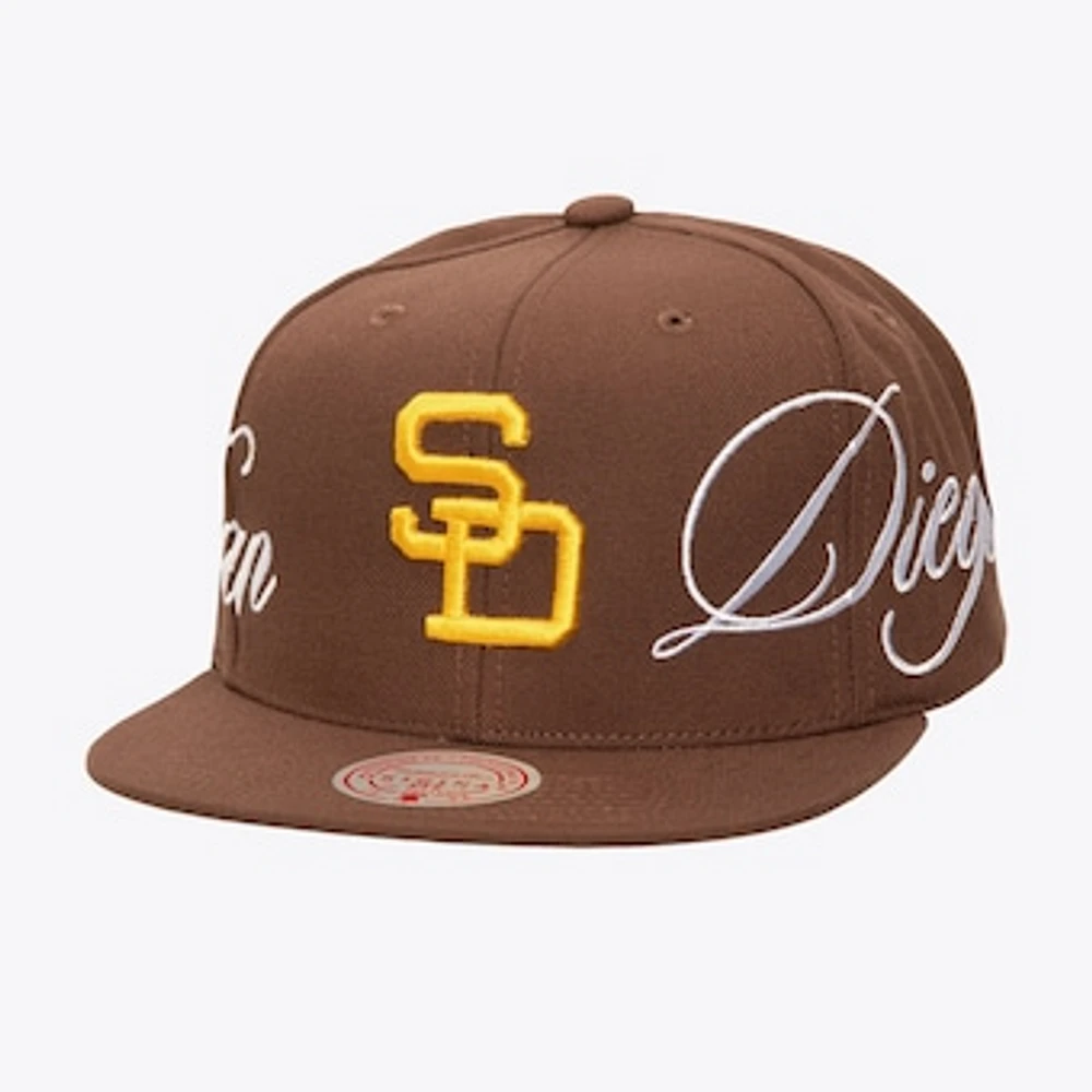 Men's Mitchell & Ness Brown San Diego Padres Just Don x MLB Lux Script Snapback Hat