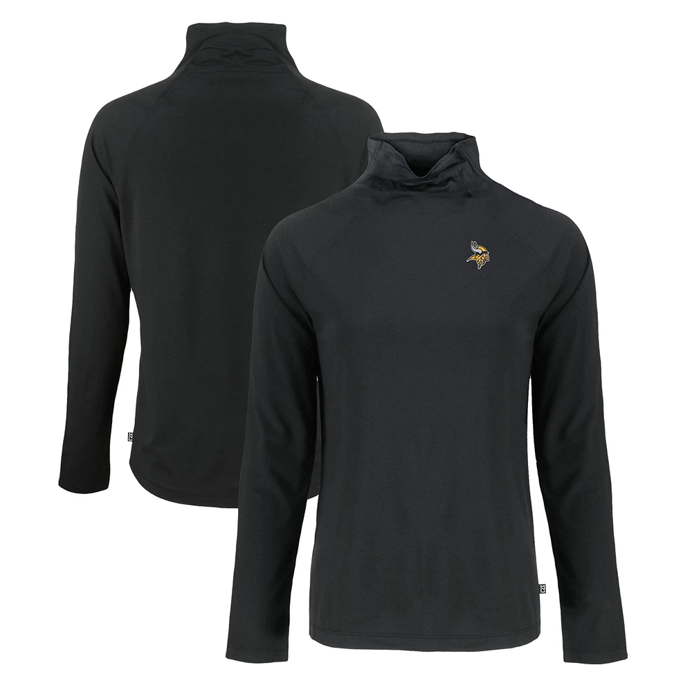 Women's Cutter & Buck Black Minnesota Vikings Coastline Epic Comfort Eco Recycled Funnel Neck Raglan Pullover Sweatshirt