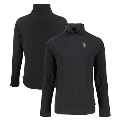 Women's Cutter & Buck Black Minnesota Vikings Coastline Epic Comfort Eco Recycled Funnel Neck Raglan Pullover Sweatshirt