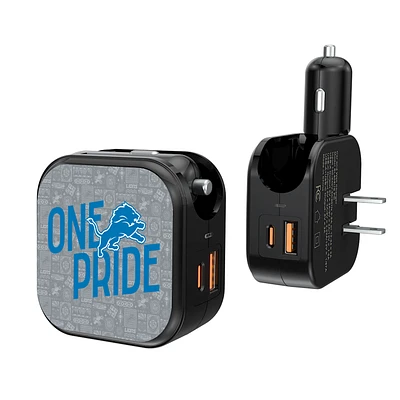 Keyscaper Black Detroit Lions 2-In-1 USB A/C Charger