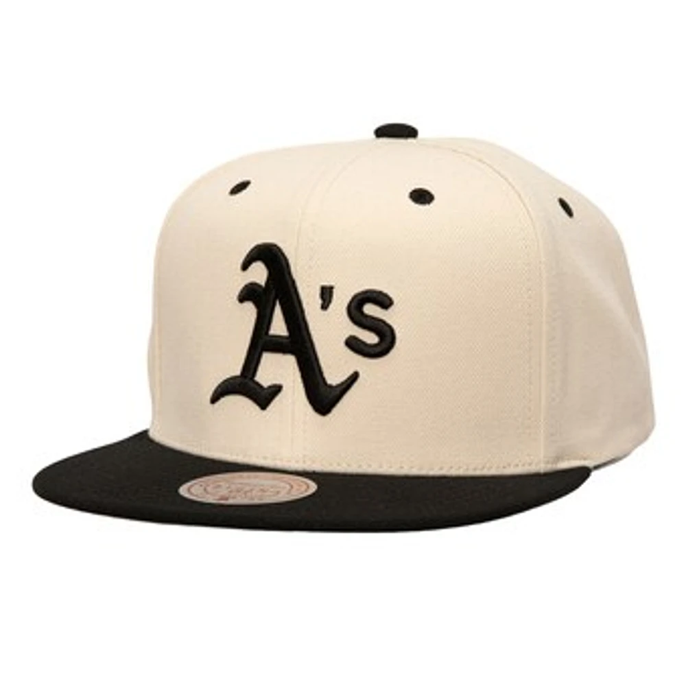 Men's Mitchell & Ness Cream Athletics Snapback Hat