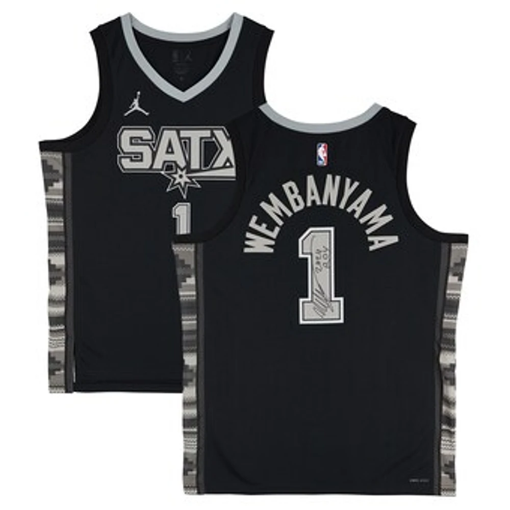 Victor Wembanyama San Antonio Spurs Autographed Black Jordan Brand Statement Edition Swingman Jersey with "2024 ROY" Inscription