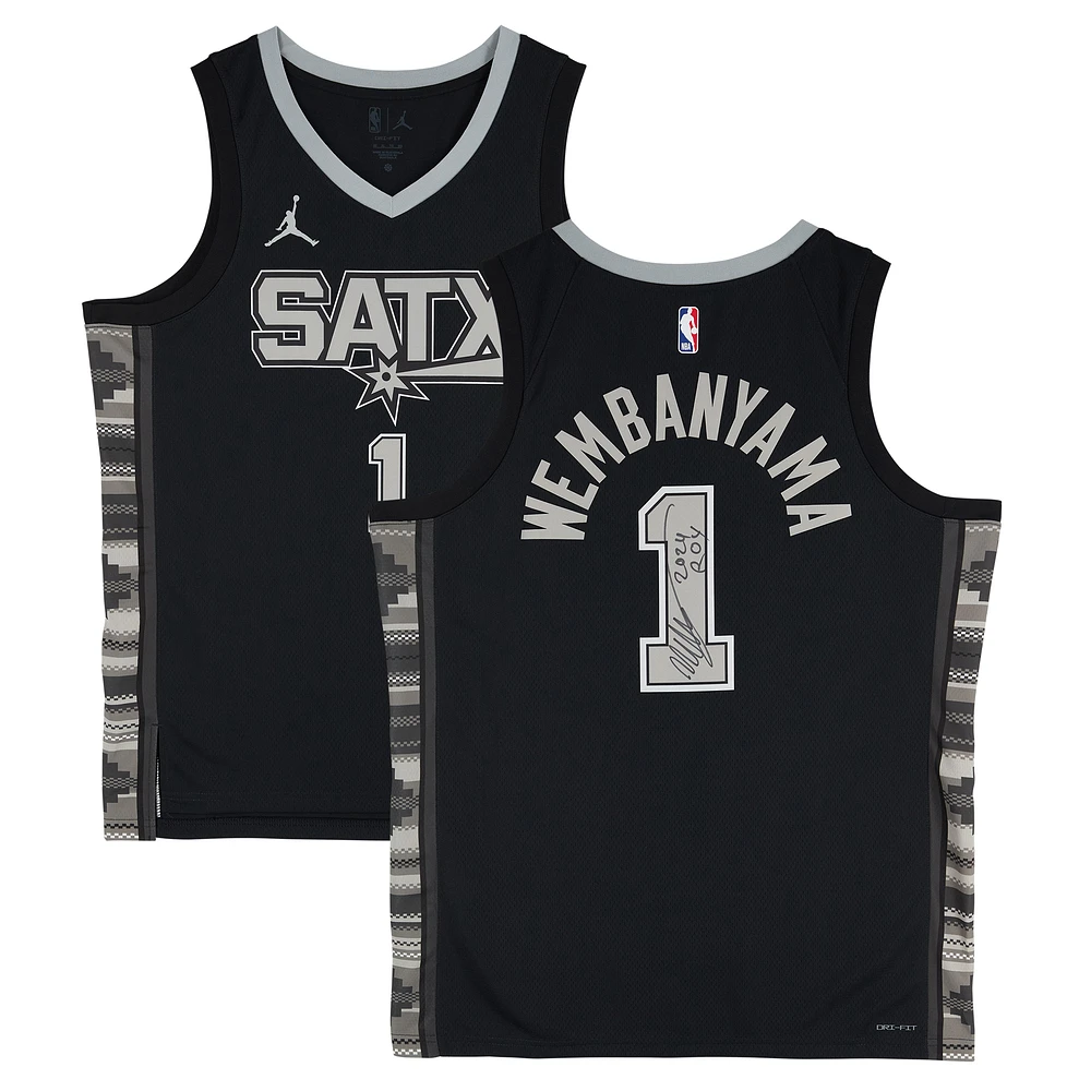 Victor Wembanyama San Antonio Spurs Autographed Black Jordan Brand Statement Edition Swingman Jersey with "2024 ROY" Inscription