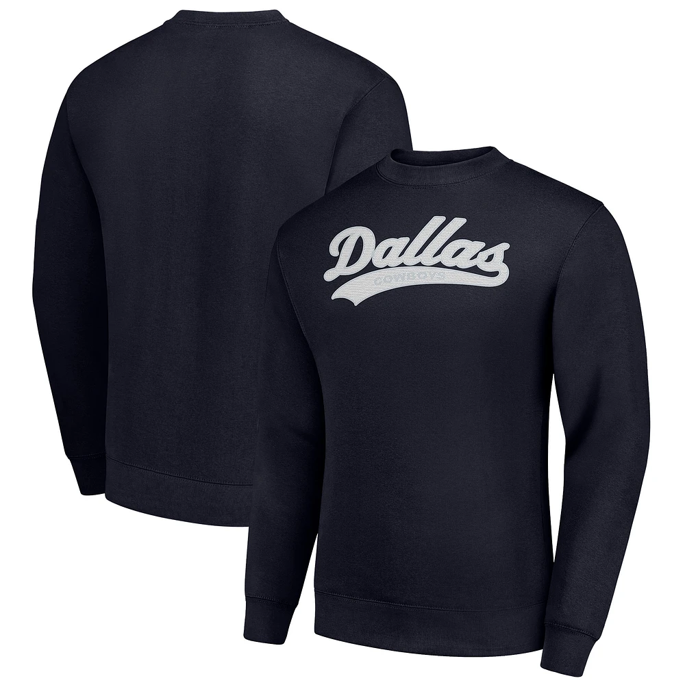 Men's Starter Navy Dallas Cowboys Tailsweep Team Graphic Tri-Blend Fleece Pullover Sweatshirt