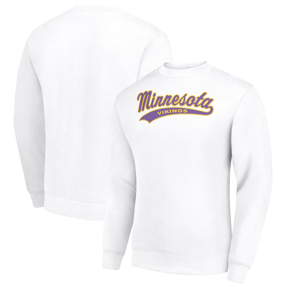 Men's Starter White Minnesota Vikings Tailsweep Team Graphic Tri-Blend Fleece Pullover Sweatshirt