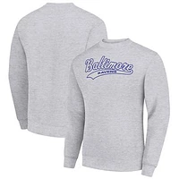 Men's Starter Heather Gray Baltimore Ravens Tailsweep Team Graphic Tri-Blend Fleece Pullover Sweatshirt