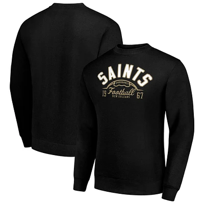 Men's Starter Black New Orleans Saints Half Ball Team Graphic Tri-Blend Fleece Pullover Sweatshirt