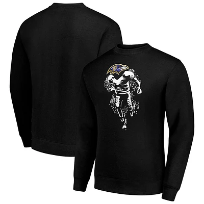 Men's Starter Black Baltimore Ravens Logoface Team Graphic Tri-Blend Fleece Pullover Sweatshirt