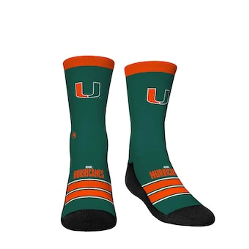 Youth Rock Em Socks Miami Hurricanes Gametime Stripe Crew Socks