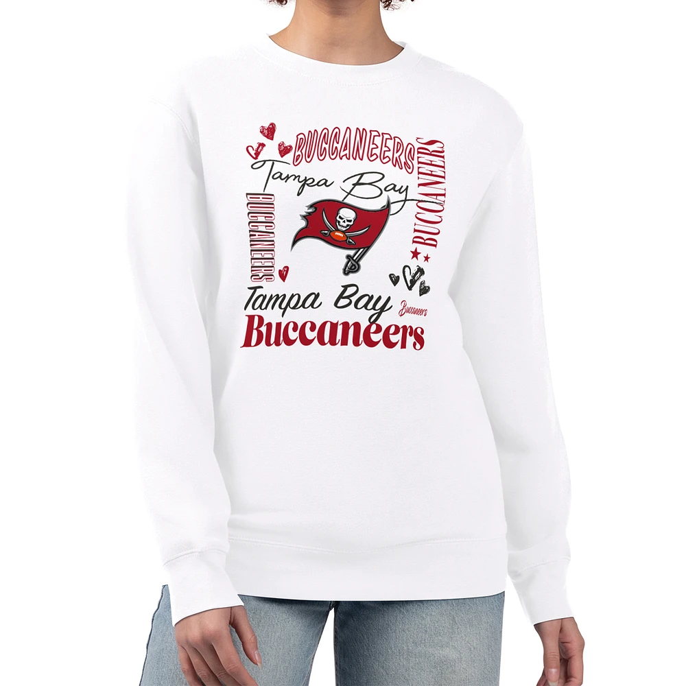 Women's G-III 4Her by Carl Banks White Tampa Bay Buccaneers Collage Graphic Fleece Pullover Sweatshirt