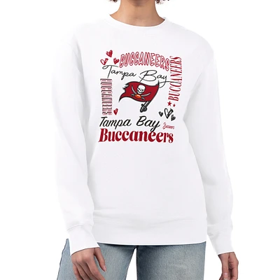 Women's G-III 4Her by Carl Banks White Tampa Bay Buccaneers Collage Graphic Fleece Pullover Sweatshirt