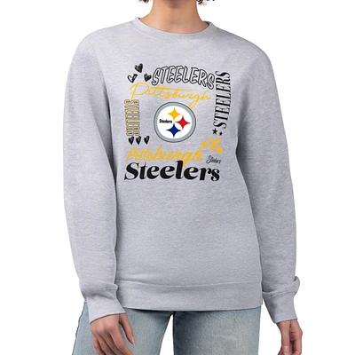 Women's G-III 4Her by Carl Banks Heather Gray Pittsburgh Steelers Collage Graphic Fleece Pullover Sweatshirt