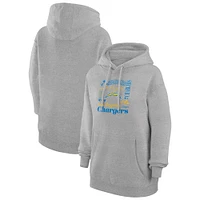 Women's G-III 4Her by Carl Banks Heather Gray Los Angeles Chargers Collage Graphic Fleece Pullover Hoodie