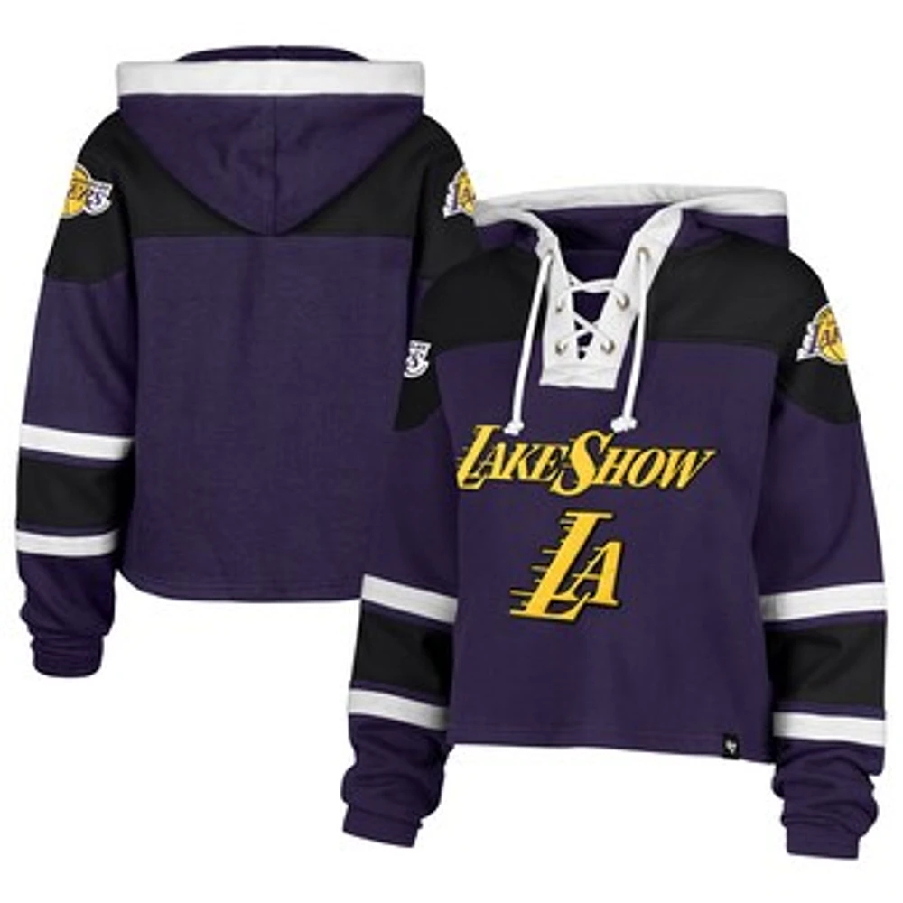 Women's '47 Purple Los Angeles Lakers 2024/25 City Edition Superior Cropped Lace-Up Pullover Hoodie