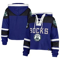 Women's '47 Royal Milwaukee Bucks 2024/25 City Edition Superior Cropped Lace-Up Pullover Hoodie