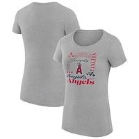 Women's G-III 4Her by Carl Banks Heather Gray Los Angeles Angels Collage Team Graphic Crew Neck Fitted T-Shirt