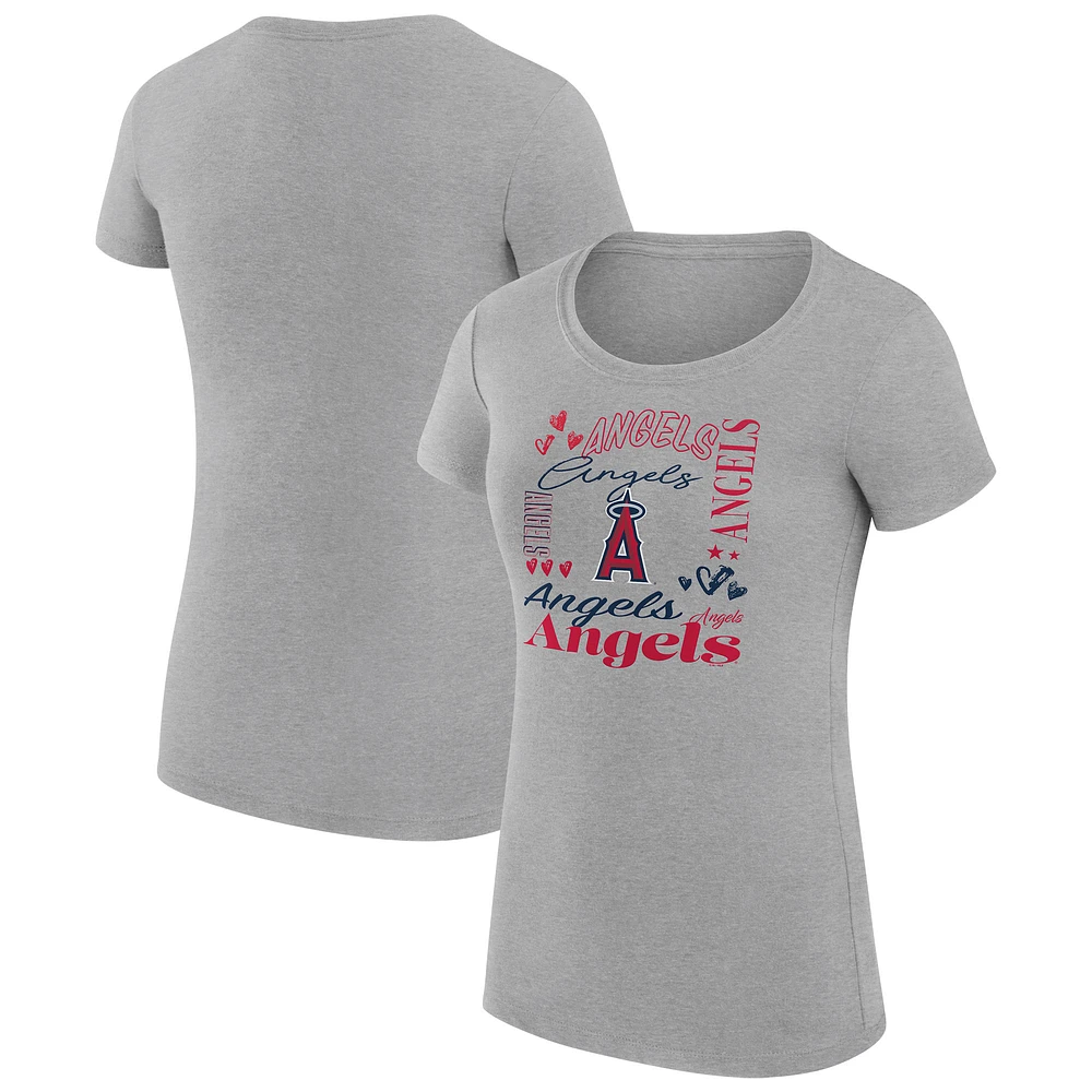 Women's G-III 4Her by Carl Banks Heather Gray Los Angeles Angels Collage Team Graphic Crew Neck Fitted T-Shirt