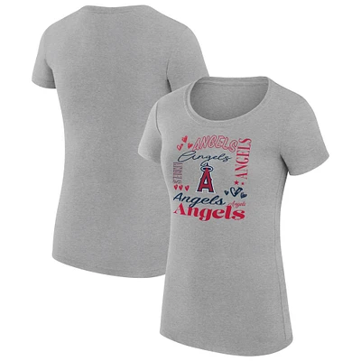 Women's G-III 4Her by Carl Banks Heather Gray Los Angeles Angels Collage Team Graphic Crew Neck Fitted T-Shirt