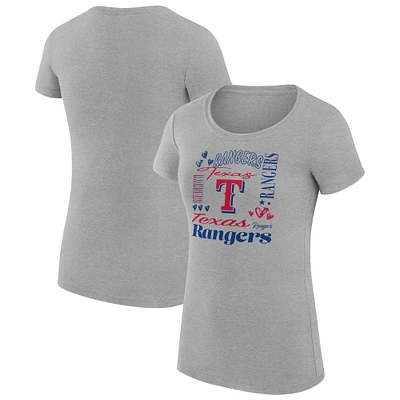 Women's G-III 4Her by Carl Banks Heather Gray Texas Rangers Collage Team Graphic Crew Neck Fitted T-Shirt