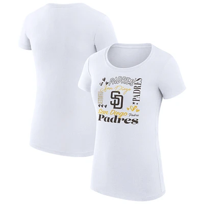 Women's G-III 4Her by Carl Banks White San Diego Padres Collage Team Graphic Crew Neck Fitted T-Shirt