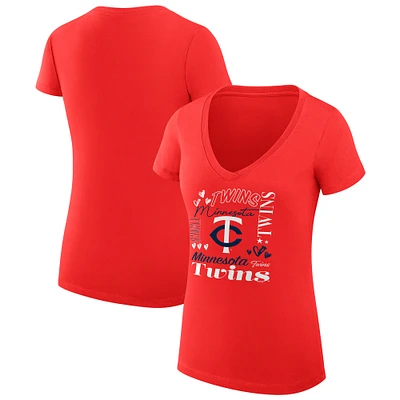 Women's G-III 4Her by Carl Banks Red Minnesota Twins Collage Team Graphic V-Neck Fitted T-Shirt