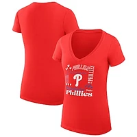 Women's G-III 4Her by Carl Banks Red Philadelphia Phillies Collage Team Graphic V-Neck Fitted T-Shirt