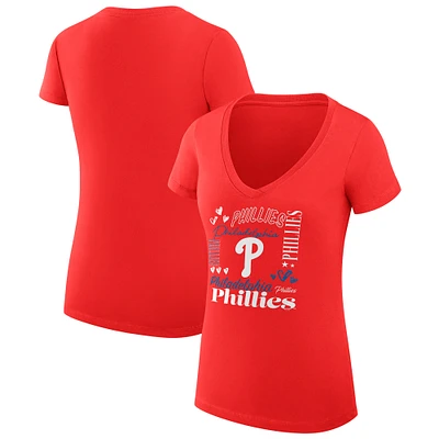 Women's G-III 4Her by Carl Banks Red Philadelphia Phillies Collage Team Graphic V-Neck Fitted T-Shirt