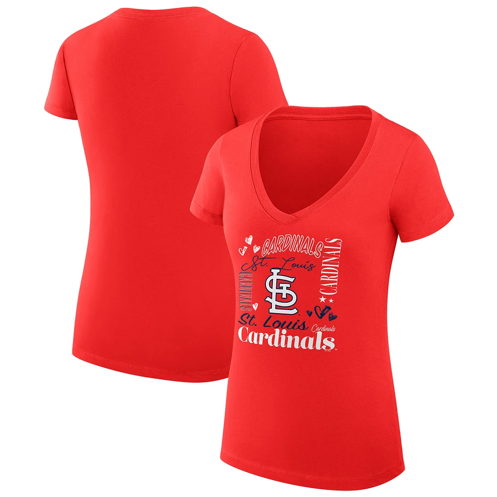 Women's G-III 4Her by Carl Banks Red St. Louis Cardinals Collage Team Graphic V-Neck Fitted T-Shirt