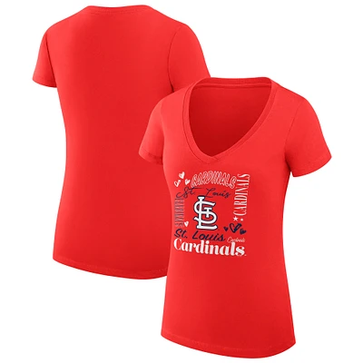 Women's G-III 4Her by Carl Banks Red St. Louis Cardinals Collage Team Graphic V-Neck Fitted T-Shirt
