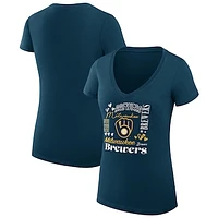 Women's G-III 4Her by Carl Banks Navy Milwaukee Brewers Collage Team Graphic V-Neck Fitted T-Shirt