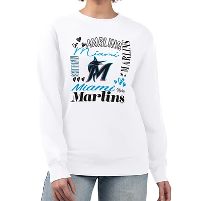 Women's G-III 4Her by Carl Banks White Miami Marlins Collage Team Graphic Fleece Pullover Hoodie