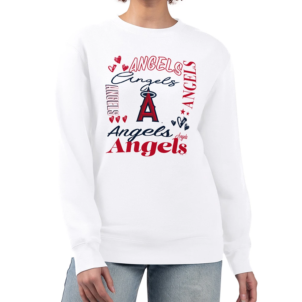 Women's G-III 4Her by Carl Banks White Los Angeles Angels Collage Team Graphic Fleece Pullover Hoodie