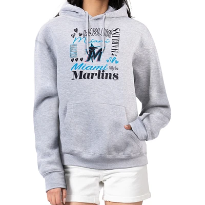 Women's G-III 4Her by Carl Banks Heather Gray Miami Marlins Collage Team Graphic Fleece Pullover Hoodie