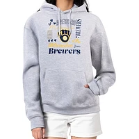 Women's G-III 4Her by Carl Banks Heather Gray Milwaukee Brewers Collage Team Graphic Fleece Pullover Hoodie