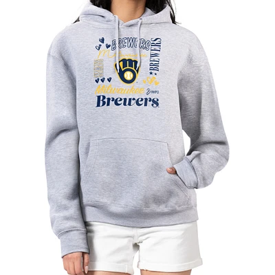 Women's G-III 4Her by Carl Banks Heather Gray Milwaukee Brewers Collage Team Graphic Fleece Pullover Hoodie