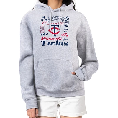 Women's G-III 4Her by Carl Banks Heather Gray Minnesota Twins Collage Team Graphic Fleece Pullover Hoodie