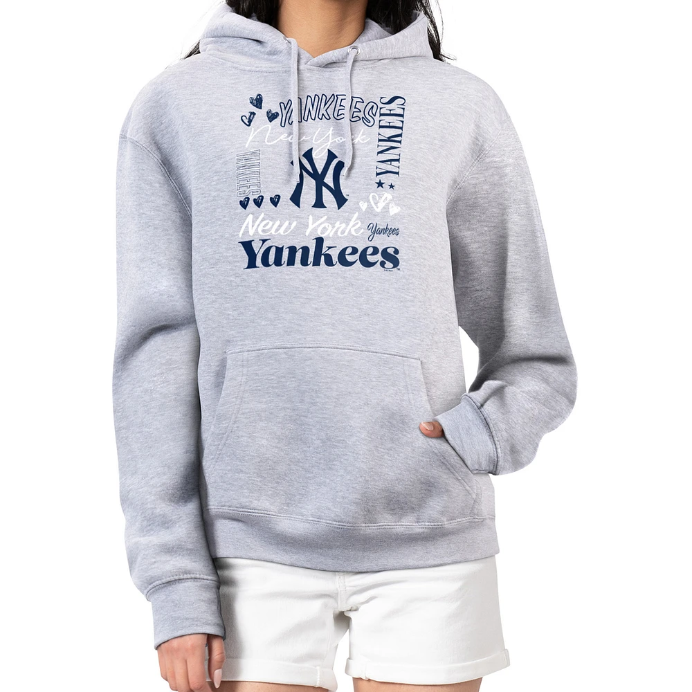 Women's G-III 4Her by Carl Banks Heather Gray New York Yankees Collage Team Graphic Fleece Pullover Hoodie