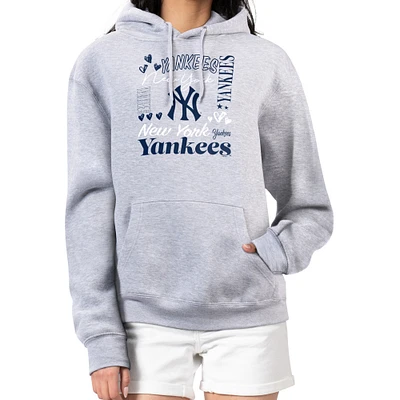 Women's G-III 4Her by Carl Banks Heather Gray New York Yankees Collage Team Graphic Fleece Pullover Hoodie