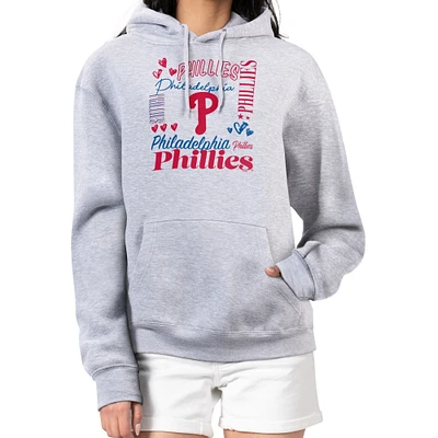 Women's G-III 4Her by Carl Banks Heather Gray Philadelphia Phillies Collage Team Graphic Fleece Pullover Hoodie