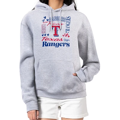 Women's G-III 4Her by Carl Banks Heather Gray Texas Rangers Collage Team Graphic Fleece Pullover Hoodie