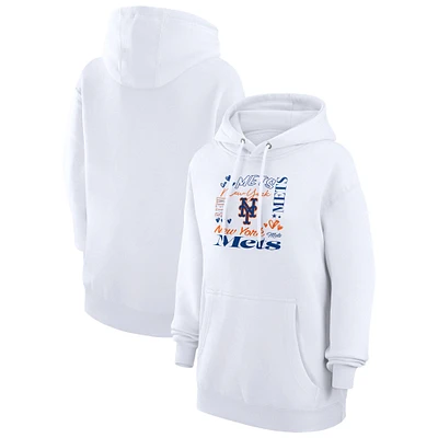 Women's G-III 4Her by Carl Banks White New York Mets Collage Team Graphic Fleece Pullover Hoodie