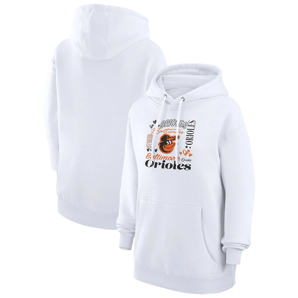Women's G-III 4Her by Carl Banks White Baltimore Orioles Collage Team Graphic Fleece Pullover Hoodie
