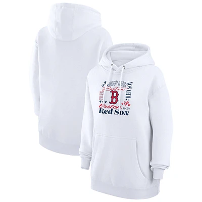 Women's G-III 4Her by Carl Banks White Boston Red Sox Collage Team Graphic Fleece Pullover Hoodie