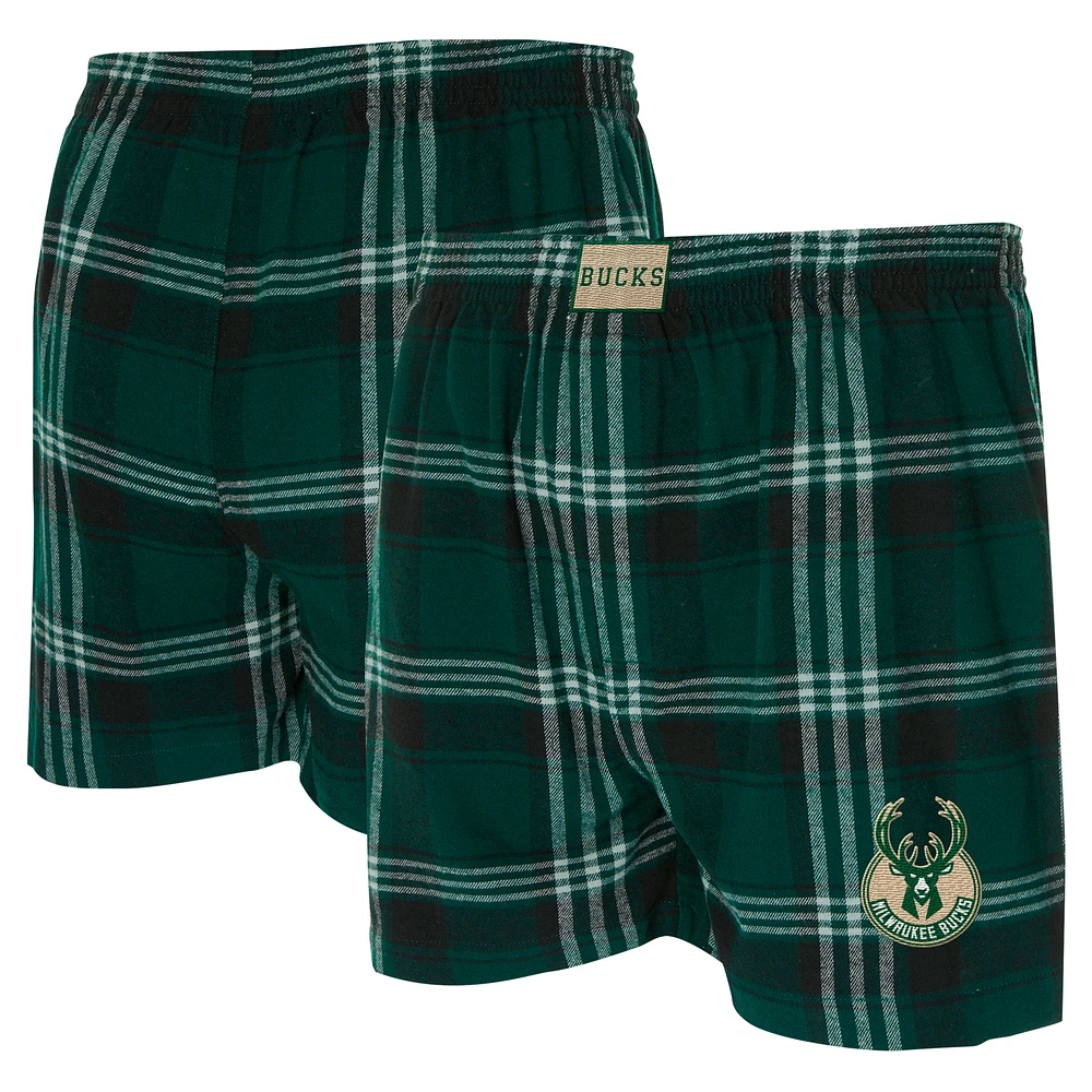 Men's Concepts Sport Hunter Green Milwaukee Bucks Region Flannel Boxer Short