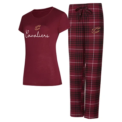 Women's Concepts Sport  Wine/Black Cleveland Cavaliers Vector T-Shirt & Flannel Pants Sleep Set