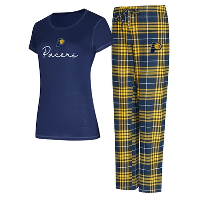 Women's Concepts Sport  Navy/Gold Indiana Pacers Vector T-Shirt & Flannel Pants Sleep Set