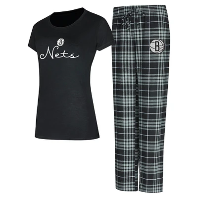 Women's Concepts Sport  Black/Gray Brooklyn Nets Vector T-Shirt & Flannel Pants Sleep Set