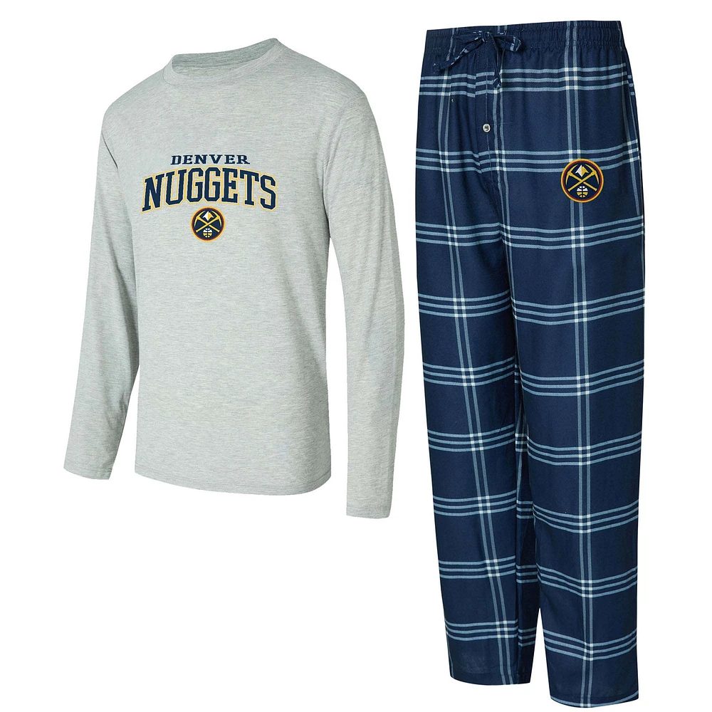 Men's Concepts Sport Navy/Gray Denver Nuggets Petition Long Sleeve T-Shirt and Plaid Pant Set